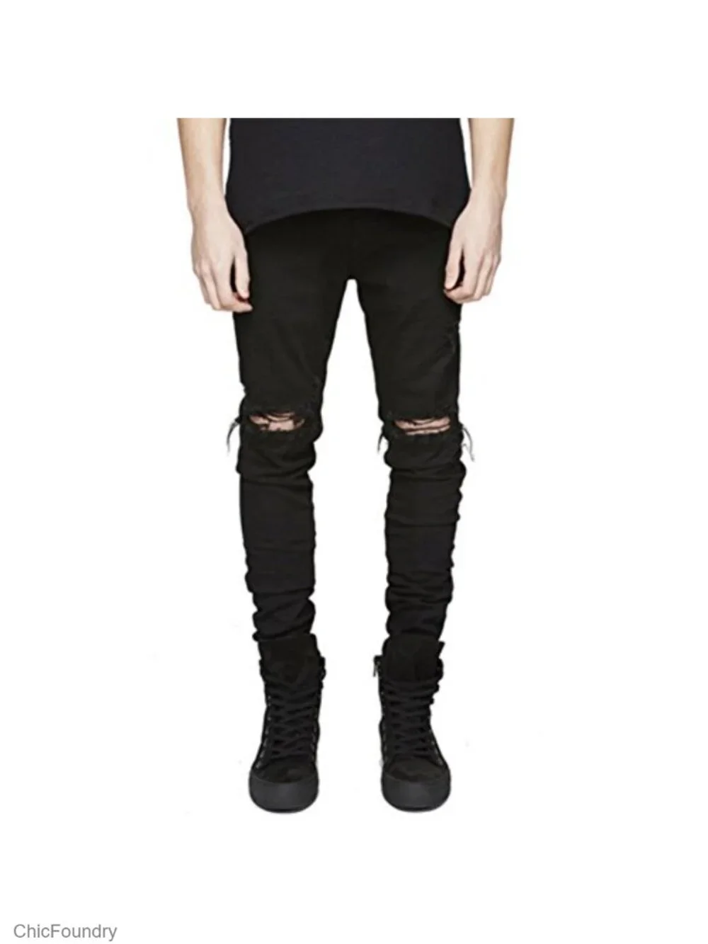 Men's Slim Fit Ripped Stretch Skinny Jeans Distressed Denim Pants